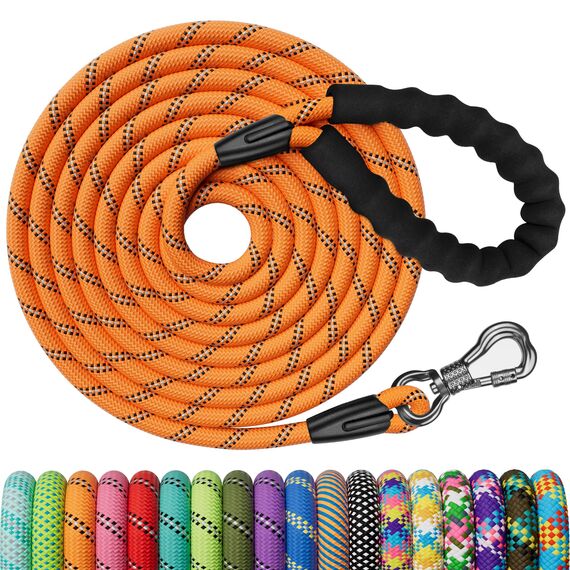 X XBEN Schleppleine für Hunde, 3M 5M 6M 9M 10M 15M 20M 25M 30M 8mm Starke Hundeleine mit Bequemen Gepolsterter Griff, Trainingsleine Laufleine für Kleine Mittlere Große Hunde,Abschließbarer Karabine