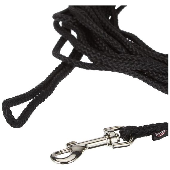 TRIXIE Schleppleine S–M, 15 m ø 5 mm in schwarz - Lange Hundeleine für Training und Outdoor - für kleine bis mittelgroße Hunde - 19771