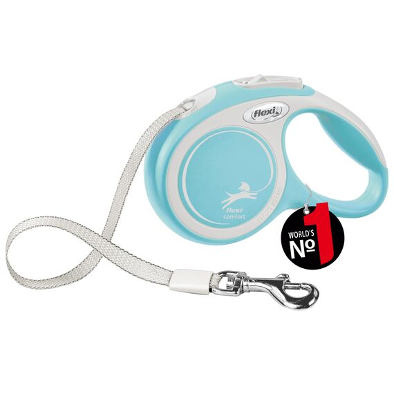 flexi® Comfort XS Gurt 3 m hellblau, Roll-Leine für kleine Hunde bis 12 kg. Nur 126 gr. leichte Taschenleine im Miniformat 8,2 x 13 cm, Griffgröße für 3-Finger