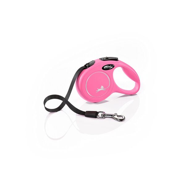 flexi® Classic XS | 3m Gurt Roll-Leine für kleine Hunde bis 12 kg | Miniformat mit 3-Finger Griff | Pink | ausziehbare Hundeleine | Gewicht 108.6 gr | Maße 8.2 x 13 cm