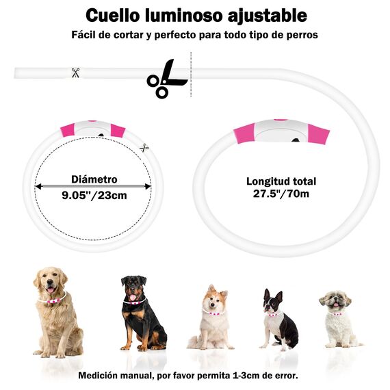 Nepfaivy Leuchthalsband Hund USB Aufladbar - Wasserdichtes Hundehalsband Leuchtend mit 3 Beleuchtungsmodi, Längenverstellbareres LED Halsband für Kleine, Mittlere und Große Hunde (Rosa)