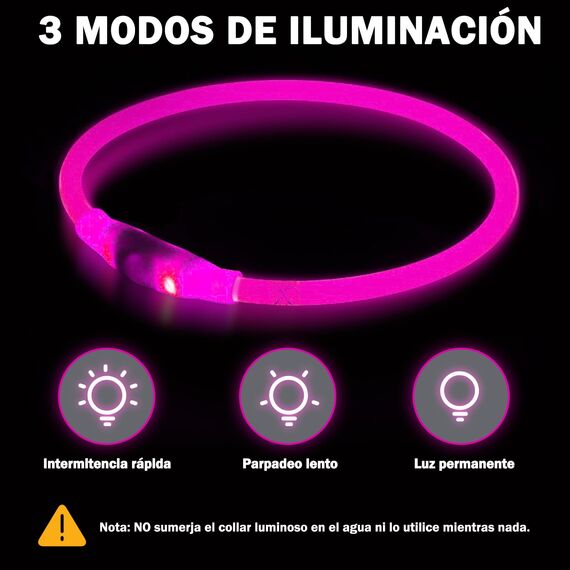 Nepfaivy Leuchthalsband Hund USB Aufladbar - Wasserdichtes Hundehalsband Leuchtend mit 3 Beleuchtungsmodi, Längenverstellbareres LED Halsband für Kleine, Mittlere und Große Hunde (Rosa)