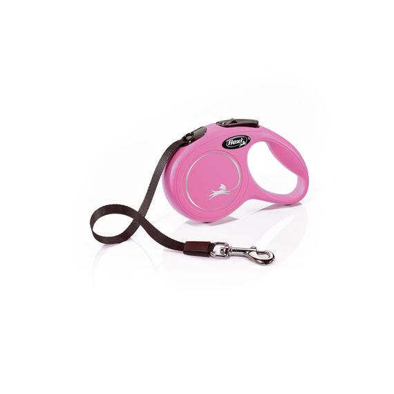 flexi® Classic XS | 3m Gurt Roll-Leine für kleine Hunde bis 12 kg | Miniformat mit 3-Finger Griff | Pink | ausziehbare Hundeleine | Gewicht 108.6 gr | Maße 8.2 x 13 cm