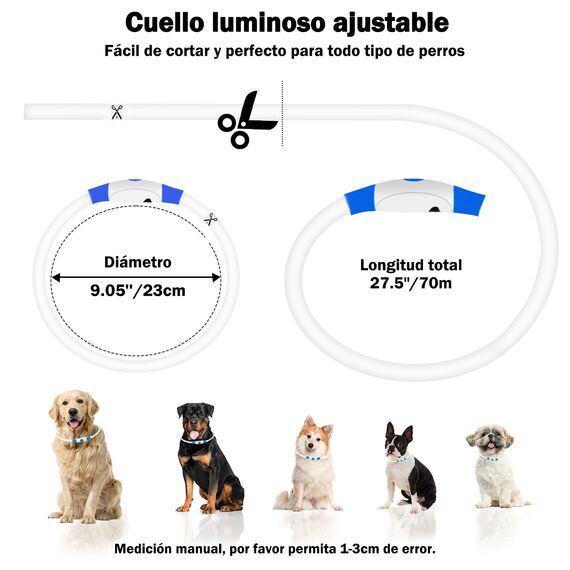 Nepfaivy Leuchthalsband Hund USB Aufladbar - Wasserdichtes Hundehalsband Leuchtend mit 3 Beleuchtungsmodi, Längenverstellbareres LED Halsband für Mittlere und Große Hunde