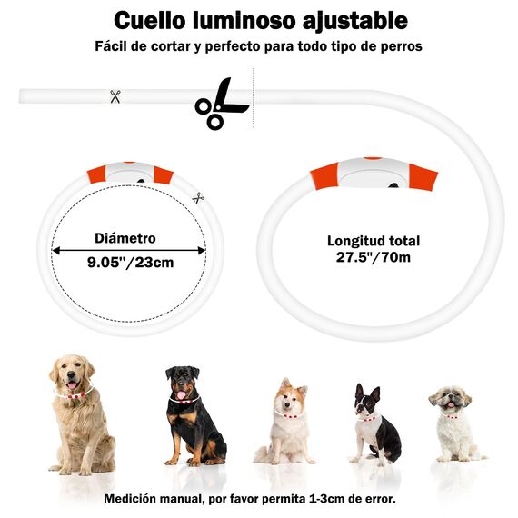 Nepfaivy Leuchthalsband Hund USB Aufladbar - Wasserdichtes Hundehalsband Leuchtend mit 3 Beleuchtungsmodi, Längenverstellbareres LED Halsband für Kleine, Mittlere und Große Hunde (Rot)