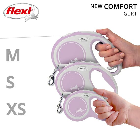 flexi® Comfort XS Gurt 3 m rosa, Roll-Leine für kleine Hunde bis 12 kg. Nur 126 gr. leichte Taschenleine im Miniformat 8,2 x 13 cm, Griffgröße für 3-Finger