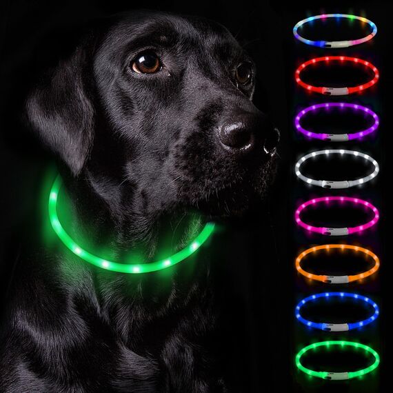 Nepfaivy Leuchthalsband Hund USB Aufladbar - Wasserdichtes Hundehalsband Leuchtend mit Verstellbarer Länge, LED Halsband für Hunde mit 3 Beleuchtungsmodi für Sicherheit, Rot