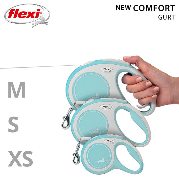 flexi® Comfort M Gurt 5 m hellblau, Roll-Leine für Hunde bis 25 kg