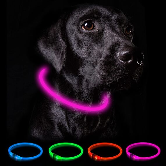 Nepfaivy Leuchthalsband Hund USB Aufladbar - Wasserdichtes Hundehalsband Leuchtend mit 3 Beleuchtungsmodi, Längenverstellbareres LED Halsband für Kleine, Mittlere und Große Hunde (Rosa)