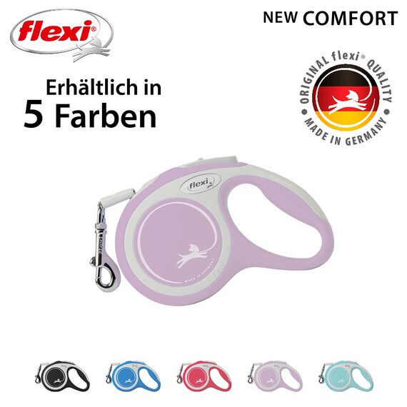 flexi® Comfort XS Gurt 3 m rosa, Roll-Leine für kleine Hunde bis 12 kg. Nur 126 gr. leichte Taschenleine im Miniformat 8,2 x 13 cm, Griffgröße für 3-Finger