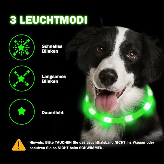 Nepfaivy Leuchthalsband Hund USB Aufladbar - Wasserdichtes Hundehalsband Leuchtend mit Verstellbarer Länge, LED Halsband für Hunde mit 3 Beleuchtungsmodi für Sicherheit, Rot