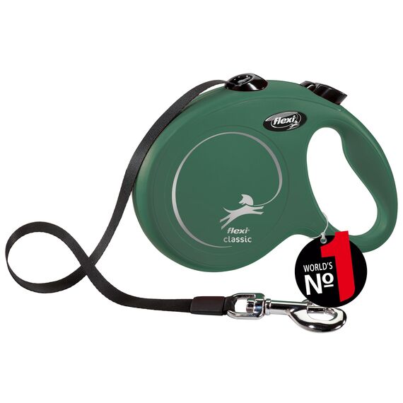 flexi® Classic L | 5m Gurt Roll-Leine für Hunde bis 50 kg | Olivgrün | ausziehbare Hundeleine | Gewicht 347.2 gr | Maße 12.9 x 18.8 cm