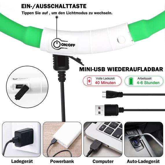 Nepfaivy Leuchthalsband Hund USB Aufladbar - Wasserdichtes Hundehalsband Leuchtend mit Verstellbarer Länge, LED Halsband für Hunde mit 3 Beleuchtungsmodi für Sicherheit, Rot