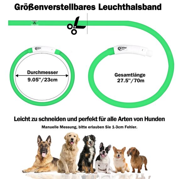Nepfaivy Leuchthalsband Hund USB Aufladbar - Wasserdichtes Hundehalsband Leuchtend mit Verstellbarer Länge, LED Halsband für Hunde mit 3 Beleuchtungsmodi für Sicherheit, Rot