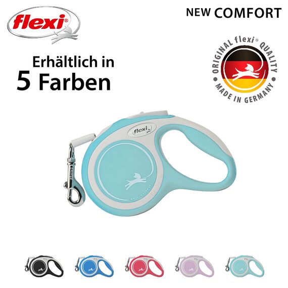flexi® Comfort XS Gurt 3 m hellblau, Roll-Leine für kleine Hunde bis 12 kg. Nur 126 gr. leichte Taschenleine im Miniformat 8,2 x 13 cm, Griffgröße für 3-Finger