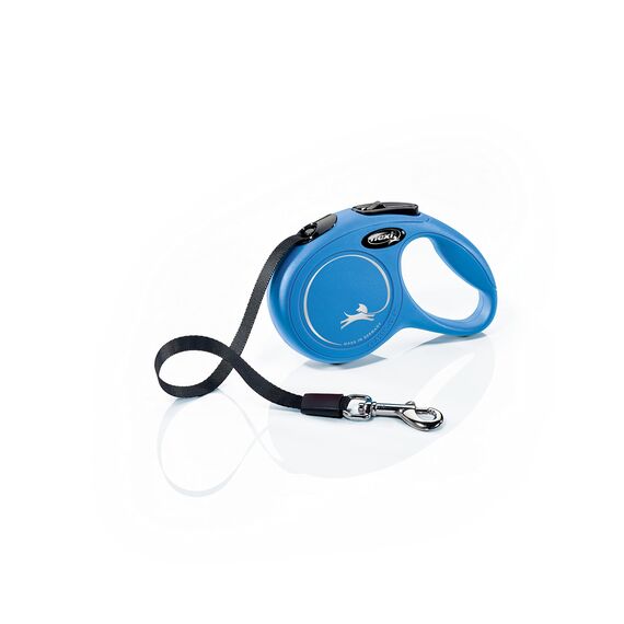 flexi® Classic XS | 3m Gurt Roll-Leine für kleine Hunde bis 12 kg | Miniformat mit 3-Finger Griff | Blau | ausziehbare Hundeleine | Gewicht 108.6 gr | Maße 8.2 x 13 cm