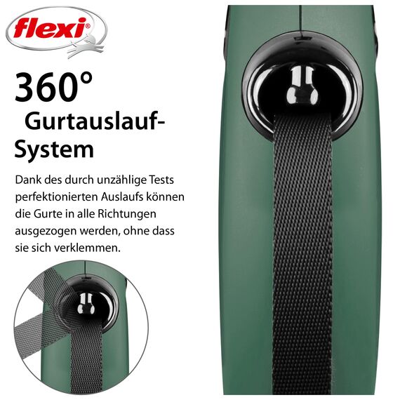 flexi® Classic L | 5m Gurt Roll-Leine für Hunde bis 50 kg | Olivgrün | ausziehbare Hundeleine | Gewicht 347.2 gr | Maße 12.9 x 18.8 cm