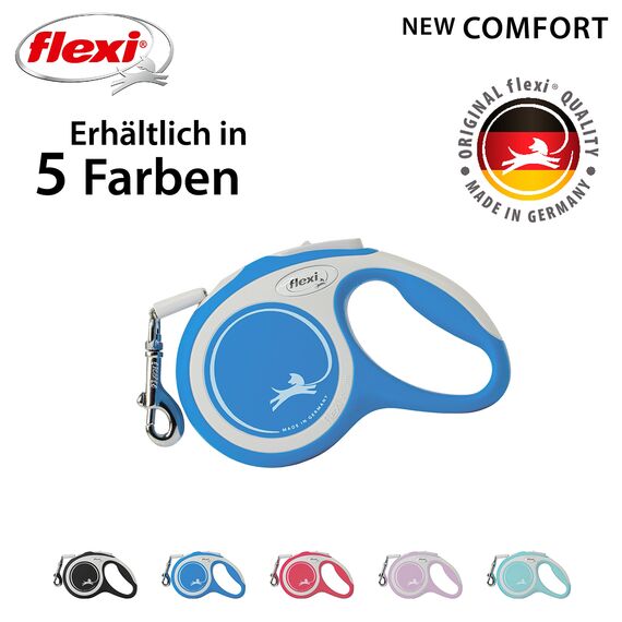 flexi® Comfort XS Gurt 3 m blau, Roll-Leine für kleine Hunde bis 12 kg. Nur 126 gr. leichte Taschenleine im Miniformat 8,2 x 13 cm, Griffgröße für 3-Finger