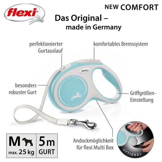 flexi® Comfort M Gurt 5 m hellblau, Roll-Leine für Hunde bis 25 kg