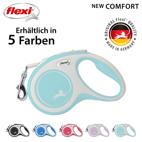 flexi® Comfort S Gurt 5 m hellblau, Roll-Leine für Hunde bis 15 kg