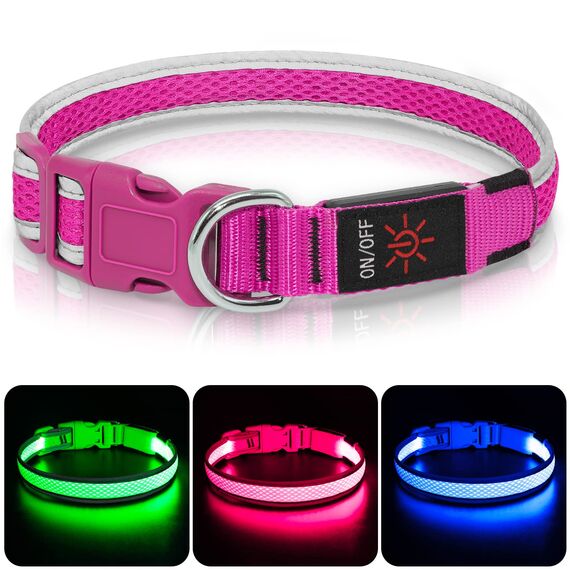 Leuchthalsband Hund, Colaseeme LED Hunde Leuchthalsband, Wasserdicht Hundehalsband Leuchtend, HundeleuchthalsbäNder Aufladbar für Pet Night Walking Safety, rosa M