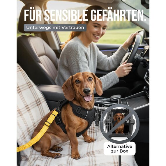 ZAUBERPFOTE Hundegurt 'Argo‘ fürs Auto – Verstellbarer Sicherheitsgurt mit Rückdämpfung & ISOFIX Anschluss – Anschnallgurt für alle Hunderassen (Gelb, Gr. S)