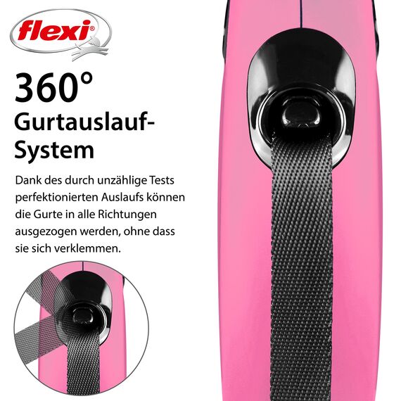 flexi® Classic XS | 3m Gurt Roll-Leine für kleine Hunde bis 12 kg | Miniformat mit 3-Finger Griff | Pink | ausziehbare Hundeleine | Gewicht 108.6 gr | Maße 8.2 x 13 cm
