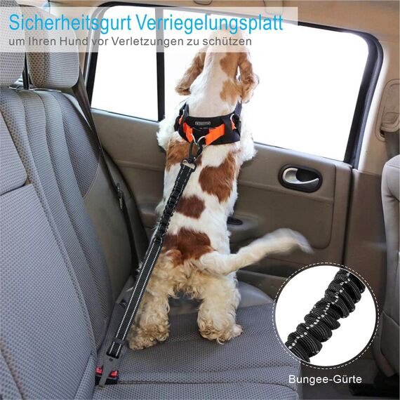 EASERIA Hunde Anschnallgurt fürs Auto, Premium Hund Sicherheitsgurt, Elastische Hundegurt, Länge 53-72- 91 cm, für Alle Hunde, Schwarz- Silberne Punkte