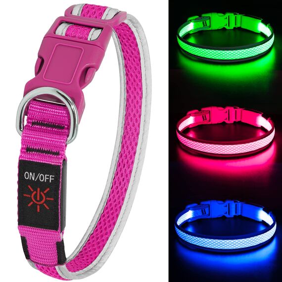 Leuchthalsband Hund, Colaseeme LED Hunde Leuchthalsband, Wasserdicht Hundehalsband Leuchtend, HundeleuchthalsbäNder Aufladbar für Pet Night Walking Safety, rosa L