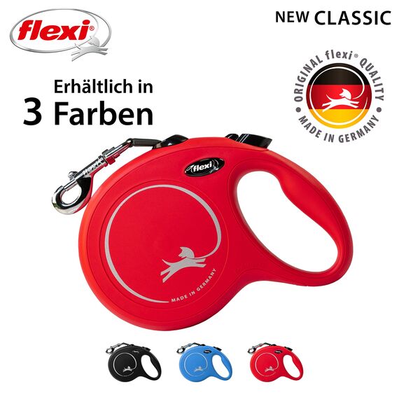 flexi® Classic L | 8m Gurt Roll-Leine für Hunde bis 50 kg | Rot | ausziehbare Hundeleine | Gewicht 534.3 gr | Maße 14.7 x 20.9 cm