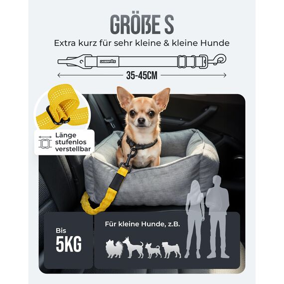ZAUBERPFOTE Hundegurt 'Argo‘ fürs Auto – Verstellbarer Sicherheitsgurt mit Rückdämpfung & ISOFIX Anschluss – Anschnallgurt für alle Hunderassen (Gelb, Gr. S)