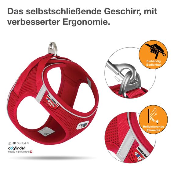 curli MAGNETIC VEST Harness V2 Hundegeschirr (magnetische D-Ringe, Stretch Air-Mesh Obermaterial, größenverstellbar, reflektierender Saum, Gr. XS, Red)