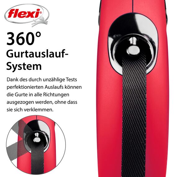 flexi® Classic M | 5m Gurt Roll-Leine für Hunde bis 25 kg | Rot | ausziehbare Hundeleine | Gewicht 274 gr | Maße 11.6 x 18.8 cm