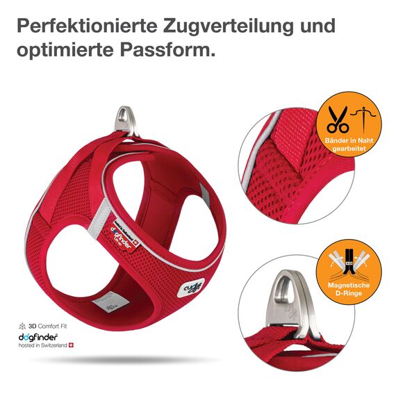 curli MAGNETIC VEST Harness V2 Hundegeschirr (magnetische D-Ringe, Stretch Air-Mesh Obermaterial, größenverstellbar, reflektierender Saum, Gr. XS, Red)