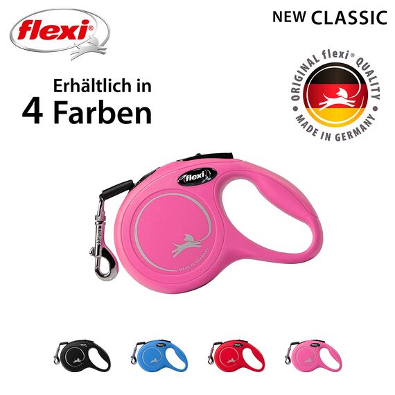 flexi® Classic XS | 3m Gurt Roll-Leine für kleine Hunde bis 12 kg | Miniformat mit 3-Finger Griff | Pink | ausziehbare Hundeleine | Gewicht 108.6 gr | Maße 8.2 x 13 cm