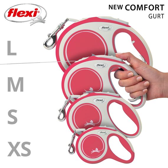 flexi® Comfort L Gurt 8 m rot, Roll-Leine für Hunde bis 50 kg