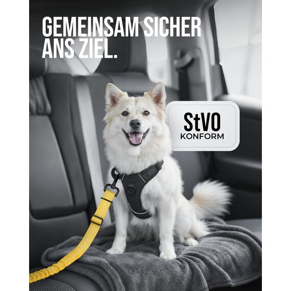 ZAUBERPFOTE Hundegurt 'Argo‘ fürs Auto – Verstellbarer Sicherheitsgurt mit Rückdämpfung & ISOFIX Anschluss – Anschnallgurt für alle Hunderassen (Gelb, Gr. S)