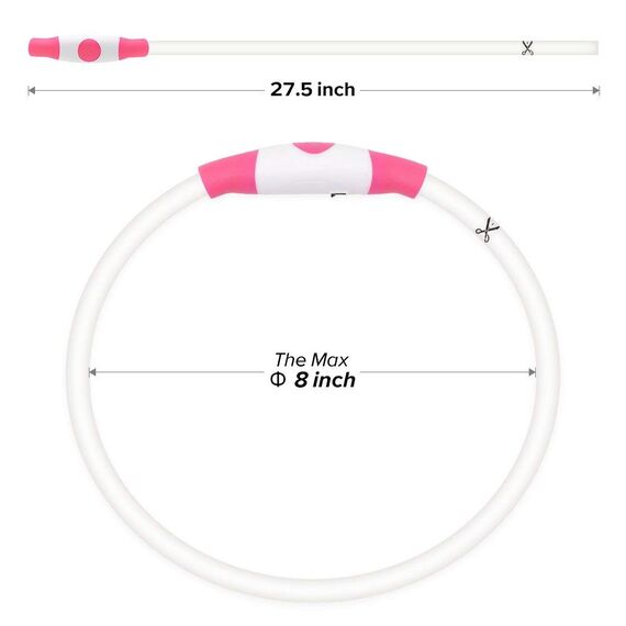 iTayga leuchthalsband Hund, USB-aufladbar und wasserdicht hundehalsband, verstellbare Länge, Sicherheitshalsband für Hunde und Katzen, 3 Modi, Rosa