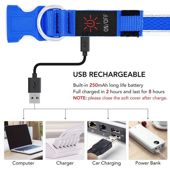 YFbrite Leuchtendes Hundehalsband, wiederaufladbares LED-Hundehalsbands, blinkendes verstellbares reflektierendes Hundehalsbands, Sicherheit leuchtet bei Nacht (Blau, S)
