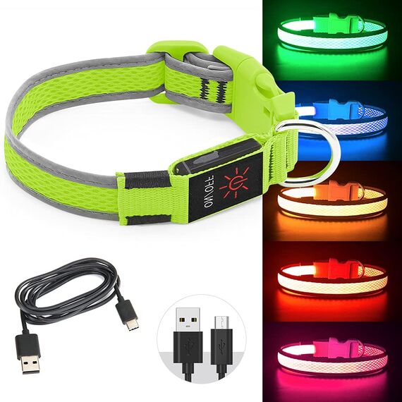 YFbrite Leuchtendes Hundehalsband, wiederaufladbares LED-Hundehalsbands, blinkendes verstellbares reflektierendes Hundehalsbands, Sicherheit leuchtet bei Nacht (Grün, S)