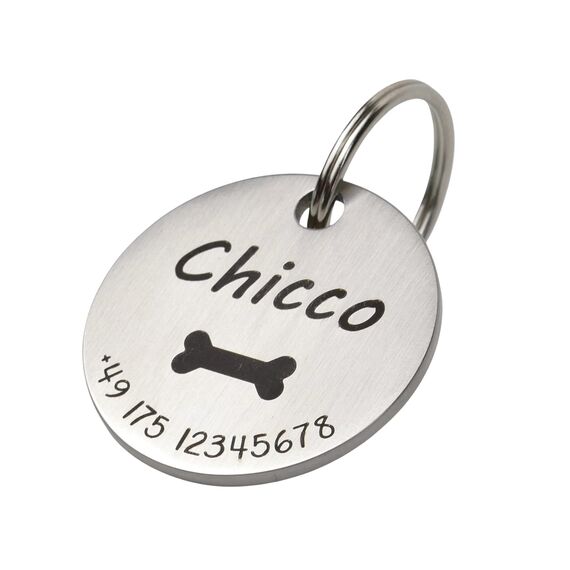 WIENS3D Hundemarke mit Gravur - Personalisiert mit Name - 23mm / 30mm Namensschild für Halsband - Dog Tag - Anhänger Marke für Hunde - mit Symbolauswahl - Tiermarke für Hunde, Katzen & Welpen (30 mm)