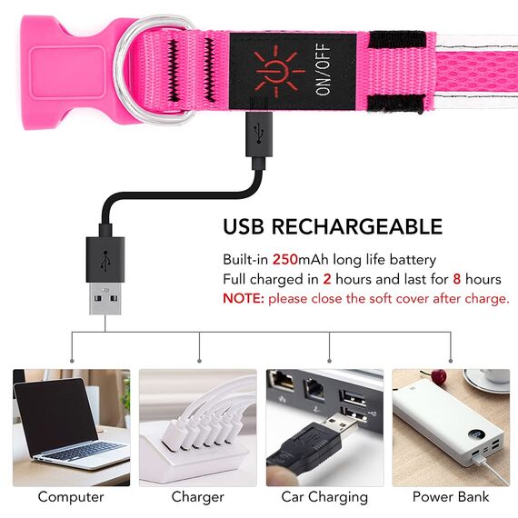 YFbrite Leuchtendes Hundehalsband, wiederaufladbares LED-Hundehalsbands, blinkendes verstellbares reflektierendes Hundehalsbands, Sicherheit leuchtet bei Nacht (Rosa, S)
