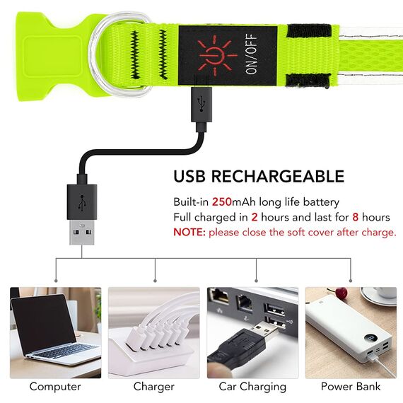 YFbrite Leuchtendes Hundehalsband, wiederaufladbares LED-Hundehalsbands, blinkendes verstellbares reflektierendes Hundehalsbands, Sicherheit leuchtet bei Nacht (Grün, S)