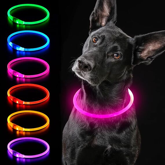 iTayga leuchthalsband Hund, USB-aufladbar und wasserdicht hundehalsband, verstellbare Länge, Sicherheitshalsband für Hunde und Katzen, 3 Modi, Rosa