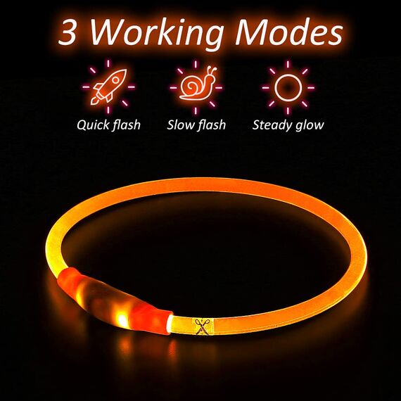 iTayga leuchthalsband Hund, USB-aufladbar und wasserdicht hundehalsband, verstellbare Länge, Sicherheitshalsband für Hunde und Katzen, 3 Modi, Orange