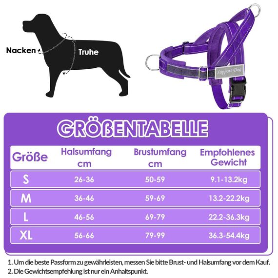 Eyein Hundegeschirr mit Leine für große mittelgroße Hunde, Weich gepolsterter Brustgeschirr mit 2 Leinenclips, Reflektierend & Leichtgewicht Anti Zug Geschirr für Spaziergänge Training, Lila, XL