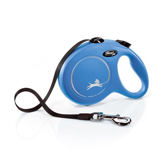 flexi® Classic L | 5m Gurt Roll-Leine für Hunde bis 50 kg | Blau | ausziehbare Hundeleine | Gewicht 347.2 gr | Maße 12.9 x 18.8 cm