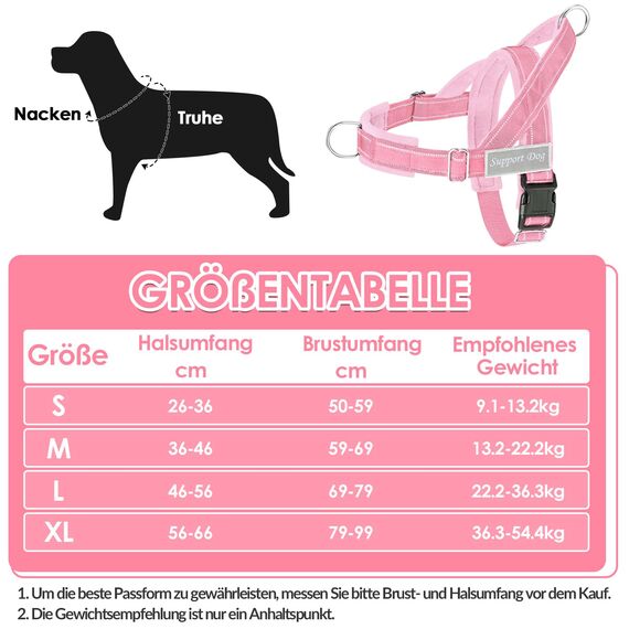Eyein Hundegeschirr mit Leine für große mittelgroße Hunde, Weich gepolsterter Brustgeschirr mit 2 Leinenclips, Reflektierend & Leichtgewicht Anti Zug Geschirr für Spaziergänge Training, Rosa, M