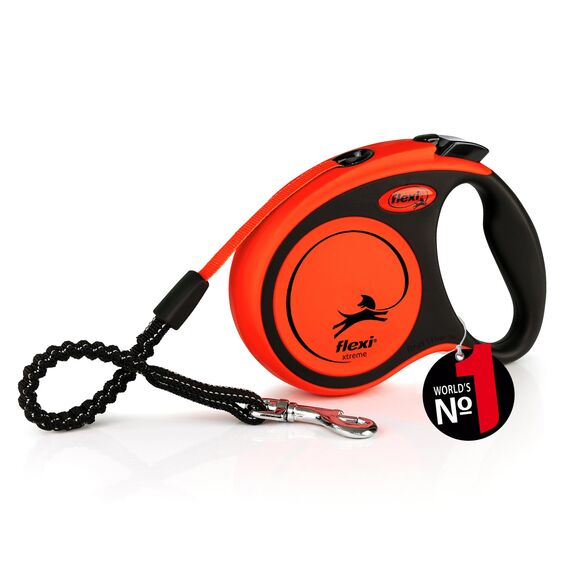 flexi® Xtreme S Gurt 5 m schwarz/orange, Roll-Leine für Hunde bis 20 kg