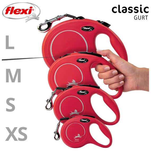 flexi® Classic L | 5m Gurt Roll-Leine für Hunde bis 50 kg | Rot | ausziehbare Hundeleine | Gewicht 347.2 gr | Maße 12.9 x 18.8 cm
